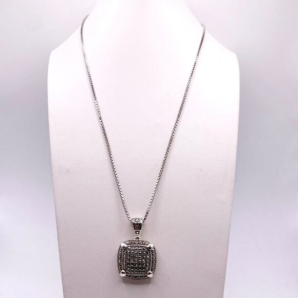 Sterling Silver Necklace with Marcasite Box Pendant 16” New With Tag - Picture 1 of 6